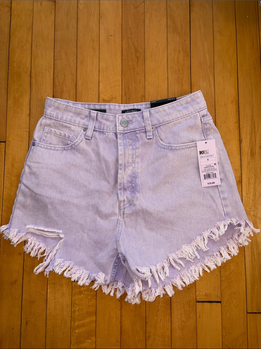 Lavender High-Rise Frayed Hem Denim Shorts